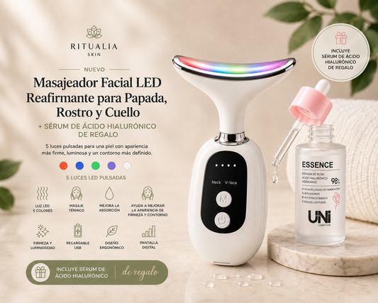 Masajeador Facial LED Reafirmante para Papada, Rostro y Cuello + Sérum de Regalo